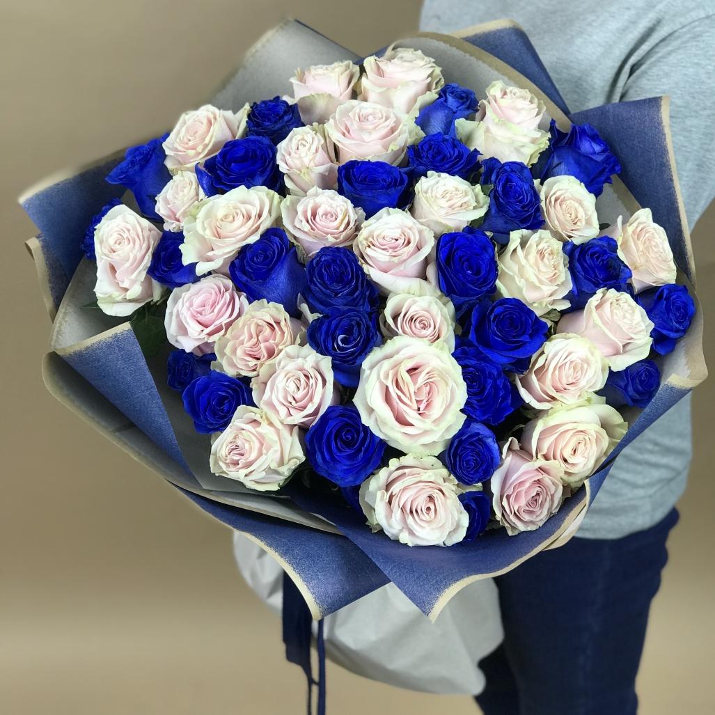 Белая и Синяя Роза 51шт 70см (Эквадор) код товара  114562